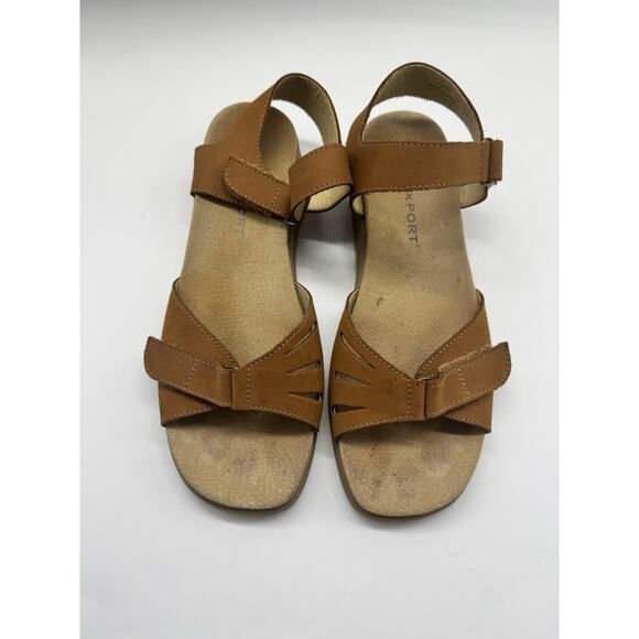 Rockport Tan Leather Cushioned Strappy Comfort Sandals Women’s Size 8 - Picture 1 of 12